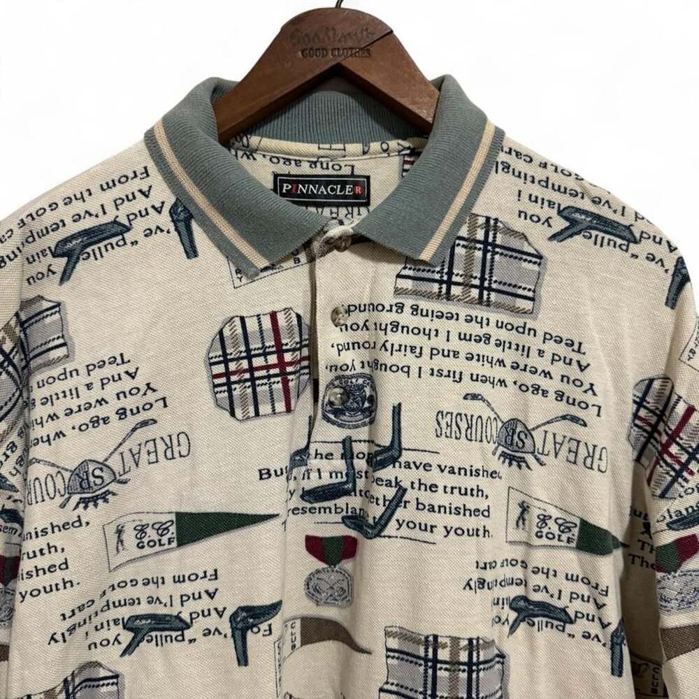 Pinnacle Golf All-Over Print Polo Shirt XL Cream Retro Country Club